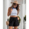 image:imageluvamia Women Linen Shorts Casual Summer Elastic High Waisted Pull On Wide Leg Drawstring Beach Vacation Shorts with PocketsBlack