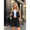 image:imageluvamia Women Linen Shorts Casual Summer Elastic High Waisted Pull On Wide Leg Drawstring Beach Vacation Shorts with PocketsBlack