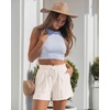 image:imageluvamia Women Linen Shorts Casual Summer Elastic High Waisted Pull On Wide Leg Drawstring Beach Vacation Shorts with PocketsCream White