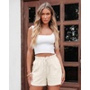 image:imageluvamia Women Linen Shorts Casual Summer Elastic High Waisted Pull On Wide Leg Drawstring Beach Vacation Shorts with PocketsCream White