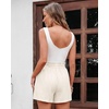 image:imageluvamia Women Linen Shorts Casual Summer Elastic High Waisted Pull On Wide Leg Drawstring Beach Vacation Shorts with PocketsCream White