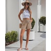 image:imageluvamia Women Linen Shorts Casual Summer Elastic High Waisted Pull On Wide Leg Drawstring Beach Vacation Shorts with PocketsKhaki