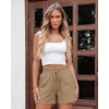 image:imageluvamia Women Linen Shorts Casual Summer Elastic High Waisted Pull On Wide Leg Drawstring Beach Vacation Shorts with PocketsKhaki