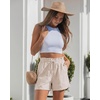 image:imageluvamia Women Linen Shorts Casual Summer Elastic High Waisted Pull On Wide Leg Drawstring Beach Vacation Shorts with PocketsNatural