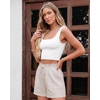 image:imageluvamia Women Linen Shorts Casual Summer Elastic High Waisted Pull On Wide Leg Drawstring Beach Vacation Shorts with PocketsNatural