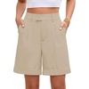 image:imageluvamia Dress Shorts for Women High Waisted Baggy Pleated Work Wide Leg Womens Shorts Casual with Pockets Rolled HemBeige