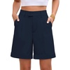 image:imageluvamia Dress Shorts for Women High Waisted Baggy Pleated Work Wide Leg Womens Shorts Casual with Pockets Rolled HemNavy Blue