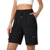 image:imageluvamia Hiking Shorts for Women Bermuda Knee Length Cargo Pull On Quick Dry Elastic Waist Sport 9 Inseam Long ShortsBlack