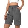 image:imageluvamia Hiking Shorts for Women Bermuda Knee Length Cargo Pull On Quick Dry Elastic Waist Sport 9 Inseam Long ShortsDark Gray