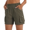 image:imageluvamia Hiking Shorts for Women Elastic Waist Pull On Quick Dry Zipper Pockets Lightweight Camping 5 Inseam Cargo ShortsArmy Green