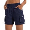 image:imageluvamia Hiking Shorts for Women Elastic Waist Pull On Quick Dry Zipper Pockets Lightweight Camping 5 Inseam Cargo ShortsNavy Blue