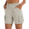 image:imageluvamia Hiking Shorts for Women Elastic Waist Pull On Quick Dry Zipper Pockets Lightweight Camping 5 Inseam Cargo ShortsTurtledove