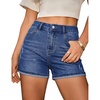 image:imageluvamia Jean Shorts Womens Summer High Waisted Stretchy Denim Shorts Casual Distressed Ripped Fold Hem Jorts with PocketDarkness Blue