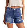 image:imageluvamia Jean Shorts Womens Summer Mid Rise Stretchy Ripped Denim Shorts Casual Mid Thigh Cut Off Jorts with PocketsClassic Blue