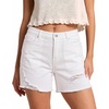 image:imageluvamia Jean Shorts Womens Summer Mid Rise Stretchy Ripped Denim Shorts Casual Mid Thigh Cut Off Jorts with PocketsCream White
