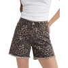 image:imageluvamia Jean Shorts for Women Trendy High Rise Mid Thigh Cheetah Leopard Print Raw Hem Stretch Denim Casual Summer JortsBleached Brown Leopard