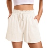 image:imageluvamia Women Linen Shorts Casual Summer Elastic High Waisted Pull On Wide Leg Drawstring Beach Vacation Shorts with PocketsCream White