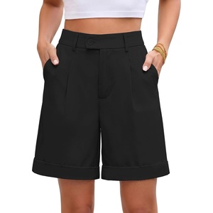 image:imageluvamia Dress Shorts for Women High Waisted Baggy Pleated Work Wide Leg Womens Shorts Casual with Pockets Rolled HemBlack