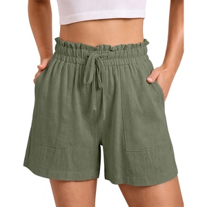 image:imageluvamia Women Linen Shorts Casual Summer Elastic High Waisted Pull On Wide Leg Drawstring Beach Vacation Shorts with PocketsOlive Green