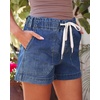 image:imageluvamia Jean Shorts for Women High Waisted Pull On Drawstring Elastic Waist Trendy Stretchy Denim Jorts Summer ShortsClassic Blue