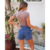 image:imageluvamia Jean Shorts for Women High Waisted Pull On Drawstring Elastic Waist Trendy Stretchy Denim Jorts Summer ShortsClassic Blue