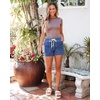 image:imageluvamia Jean Shorts for Women High Waisted Pull On Drawstring Elastic Waist Trendy Stretchy Denim Jorts Summer ShortsClassic Blue