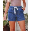 image:imageluvamia Jean Shorts for Women High Waisted Pull On Drawstring Elastic Waist Trendy Stretchy Denim Jorts Summer ShortsClassic Blue