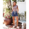 image:imageluvamia Jean Shorts for Women High Waisted Pull On Drawstring Elastic Waist Trendy Stretchy Denim Jorts Summer ShortsNightfall Blue