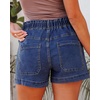 image:imageluvamia Jean Shorts for Women High Waisted Pull On Drawstring Elastic Waist Trendy Stretchy Denim Jorts Summer ShortsNightfall Blue