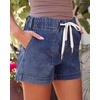 image:imageluvamia Jean Shorts for Women High Waisted Pull On Drawstring Elastic Waist Trendy Stretchy Denim Jorts Summer ShortsNightfall Blue