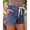 image:imageluvamia Jean Shorts for Women High Waisted Pull On Drawstring Elastic Waist Trendy Stretchy Denim Jorts Summer ShortsWategos Blue