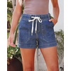 image:imageluvamia Jean Shorts for Women High Waisted Pull On Drawstring Elastic Waist Trendy Stretchy Denim Jorts Summer ShortsWategos Blue