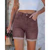 image:imageluvamia Jean Shorts for Women High Waisted Trendy Mid Thigh Long Cuffed Hem Stretchy Denim Shorts Casual Summer JortsCoffee Brown