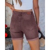 image:imageluvamia Jean Shorts for Women High Waisted Trendy Mid Thigh Long Cuffed Hem Stretchy Denim Shorts Casual Summer JortsCoffee Brown