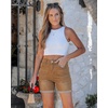 image:imageluvamia Jean Shorts for Women High Waisted Trendy Mid Thigh Long Cuffed Hem Stretchy Denim Shorts Casual Summer JortsGolden Brown