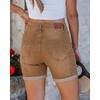 image:imageluvamia Jean Shorts for Women High Waisted Trendy Mid Thigh Long Cuffed Hem Stretchy Denim Shorts Casual Summer JortsGolden Brown