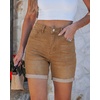 image:imageluvamia Jean Shorts for Women High Waisted Trendy Mid Thigh Long Cuffed Hem Stretchy Denim Shorts Casual Summer JortsGolden Brown