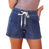 image:imageluvamia Jean Shorts for Women High Waisted Pull On Drawstring Elastic Waist Trendy Stretchy Denim Jorts Summer ShortsNightfall Blue