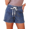image:imageluvamia Jean Shorts for Women High Waisted Pull On Drawstring Elastic Waist Trendy Stretchy Denim Jorts Summer ShortsWategos Blue