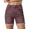 image:imageluvamia Jean Shorts for Women High Waisted Trendy Mid Thigh Long Cuffed Hem Stretchy Denim Shorts Casual Summer JortsCoffee Brown