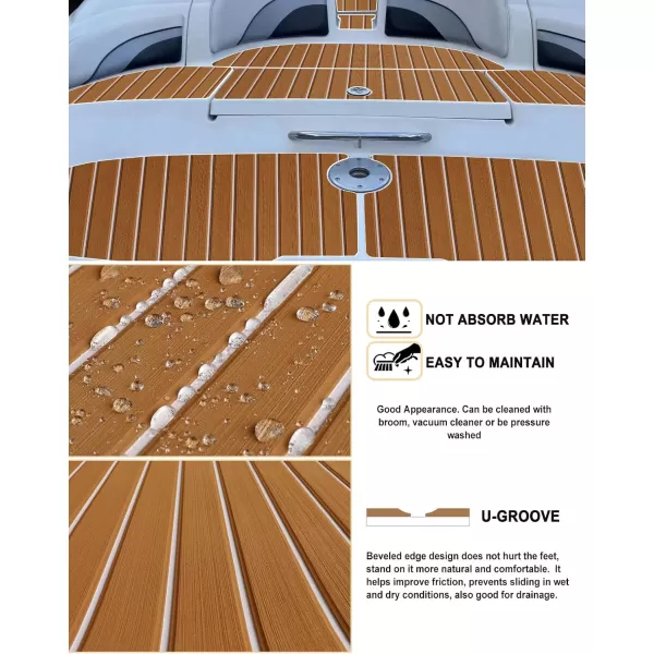 imageHjdeck Boat Flooring EVA Foam Boat Decking with 3M SelfAdhesive Backing Boat Foam Flooring Marine Carpet Faux Teak Sheet for Yacht Fishing Boat Kayak Motorboat RV Floor Helm PadBrown with White Seam