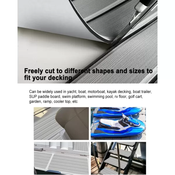imageHjdeck Boat Flooring EVA Foam Decking Sheet SelfAdhesive Boat Decking Foam Boat Flooring NonSlip Marine Flooring for Boat Yacht Motorboat Kayak RV Swimming 945quotx452quot354quot236quot161quotUlight Grey With White Seam