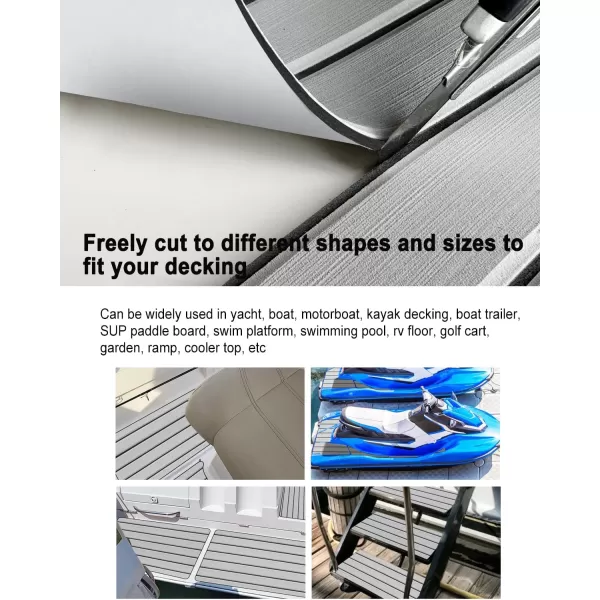 imageHjdeck Boat Flooring EVA Foam Decking Sheet SelfAdhesive Boat Decking Foam Boat Flooring NonSlip Marine Flooring for Boat Yacht Motorboat Kayak RV Swimming 945quotx452quot354quot236quot161quotUlight Grey With Black Seam