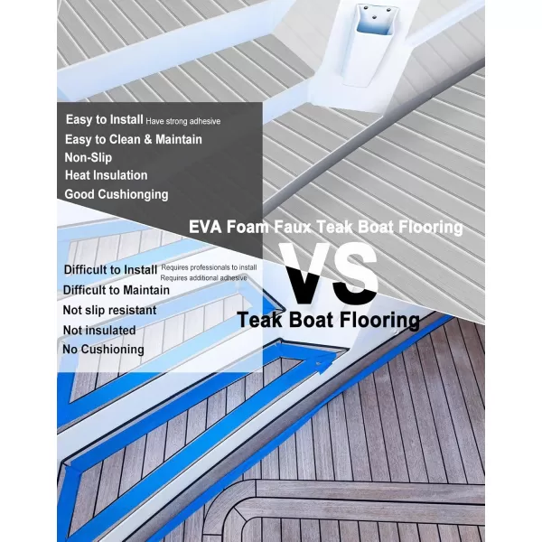imageHjdeck Boat Flooring EVA Foam Decking Sheet SelfAdhesive Boat Decking Foam Boat Flooring NonSlip Marine Flooring for Boat Yacht Motorboat Kayak RV Swimming 945quotx452quot354quot236quot161quotUlight Grey With White Seam