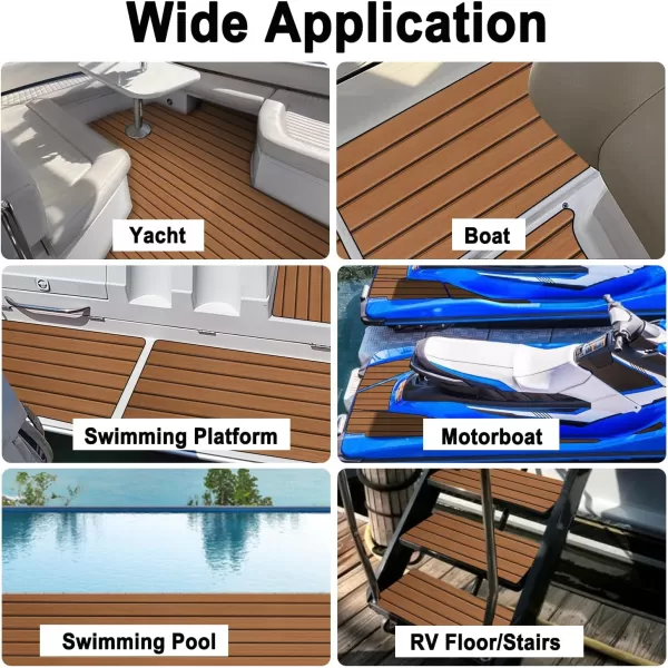 imageBoat Flooring with 3M Adhesive EVA Foam Boat Decking NonSlip Boat Flooring Sheet Boat Foam Flooring Marine Carpet Faux Teak EVA Foam Sheet for Yacht Fishing Boat Kayak Motorboat RV Floor Helm PadBrown with Black Seam