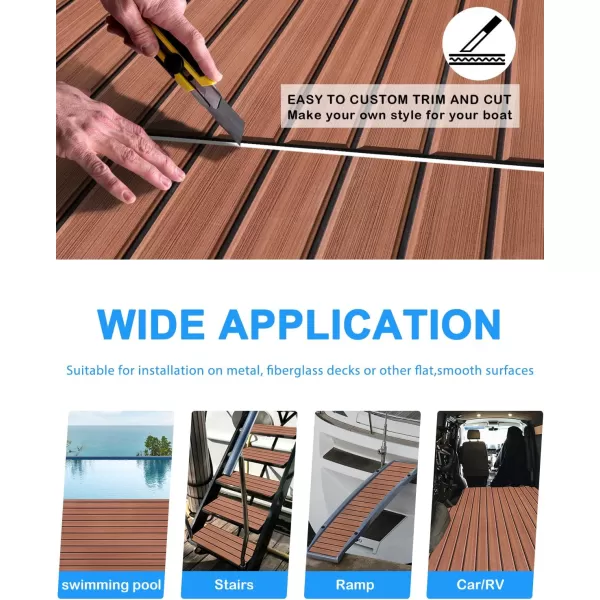 imageHjdeck Boat Flooring EVA Foam Boat Decking Sheet Faux Teak Boat Flooring SelfAdhesive Marine Carpet NonSlip Mat for Yacht Fishing Boat Kayak Motorboat Swimming Pool Garden Cooler Tops SeatingBlack With Blue Seam