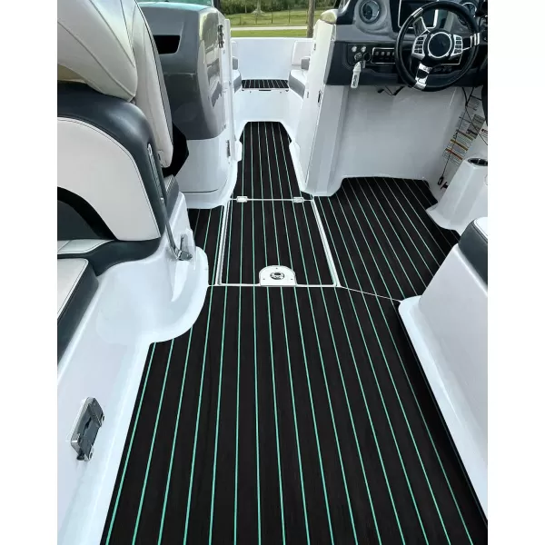 imageHjdeck Boat Flooring EVA Foam Boat Decking Sheet Faux Teak Boat Flooring SelfAdhesive Marine Carpet NonSlip Mat for Yacht Fishing Boat Kayak Motorboat Swimming Pool Garden Cooler Tops SeatingBlack with Light Blue
