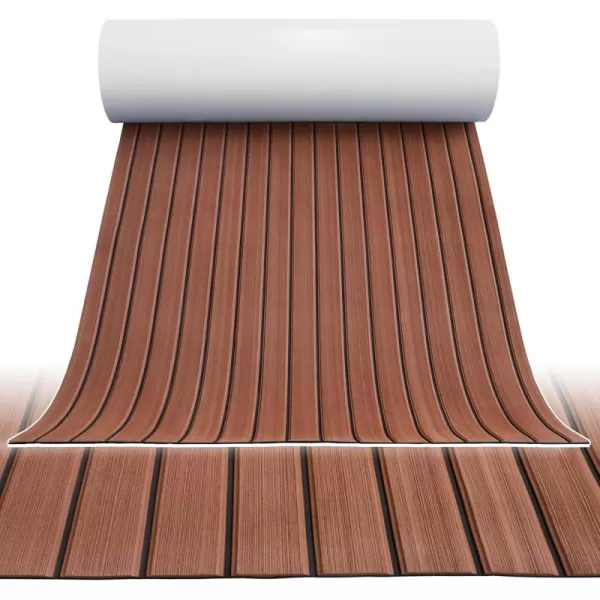 imageHjdeck Boat Flooring EVA Foam Boat Decking Sheet Faux Teak Boat Flooring SelfAdhesive Marine Carpet NonSlip Mat for Yacht Fishing Boat Kayak Motorboat Swimming Pool Garden Cooler Tops SeatingAdark Brown With Black Seam