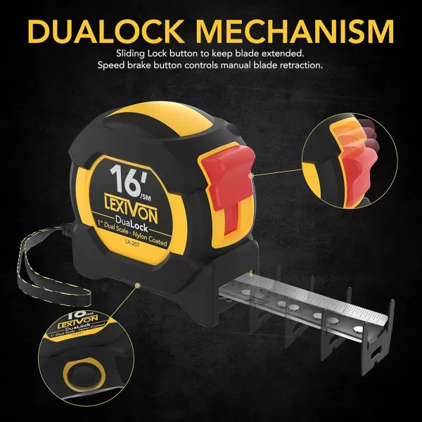 imageLEXIVON 3Pack 16Ft5m DuaLock Tape Measure  1Inch Wide Blade with Nylon Coating Matte Finish White ampamp Yellow Dual Sided Rule Print  FtInchFractionsMetric LX207X32PK16FT DuaLock