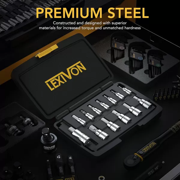 imageLEXIVON HEX Bit Socket Set Premium S2 Alloy Steel  13Piece Metric 2mm  14mm Set  Enhanced Storage Case LX141METRIC 13pc